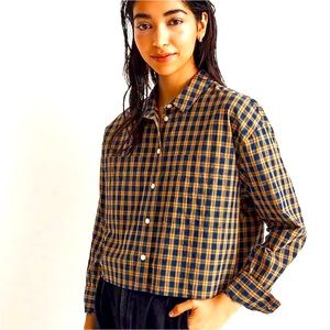NWT Madewell The Signature Poplin Crop Plaid Shirt in Indigo Plaid Medium